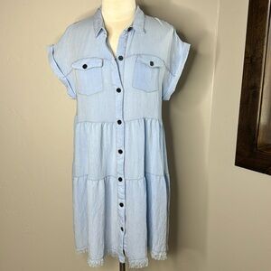 Umgee snow washed Short folded Sleeve Button front Dress Size Large